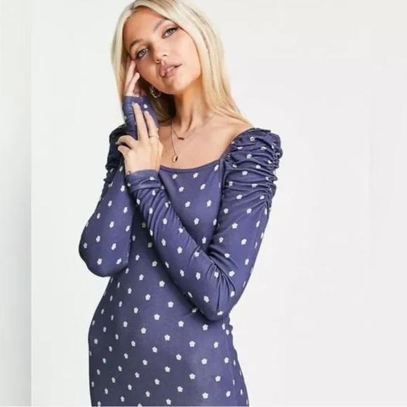 TED Baker Ditsy Spot Long Sleeve Jersey Midi Dress 2 - Picture 9 of 10